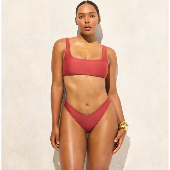 J.Crew Classic Sculpt Sunny Bikini Bottom Sz XS Carolina Clay High-Cut Mid Rise - Picture 1 of 8